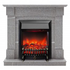 Каминокомплект ANDREA/АЛЬФА Мрамор серый с очагом Электроочаг FOBOS LUX RC/ФОБОС С ПУЛЬТОМ