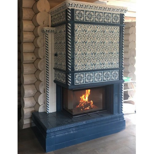 Изразцовый камин коллекции Птицы в синем цвете производитель Ceramica