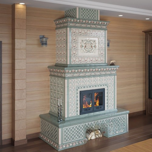 Изразцовый камин Птицы с дровником производитель Ceramica