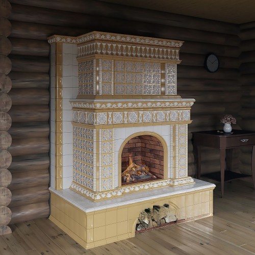 Изразцовый камин Усадьба с дровником производитель Ceramica