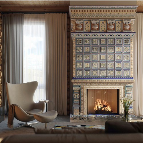 Изразцовый камин Византия. Палитра росписи: Бирюзовая производитель Ceramica
