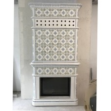 Пристенный изразцовый камин "Элеганс 20x20" в пастельной росписи